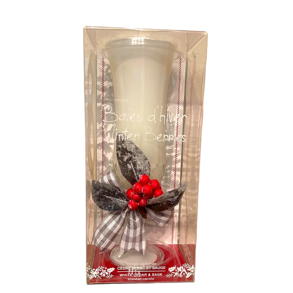 Clair de lune ambiance winter candle in white cedar and sage scent.